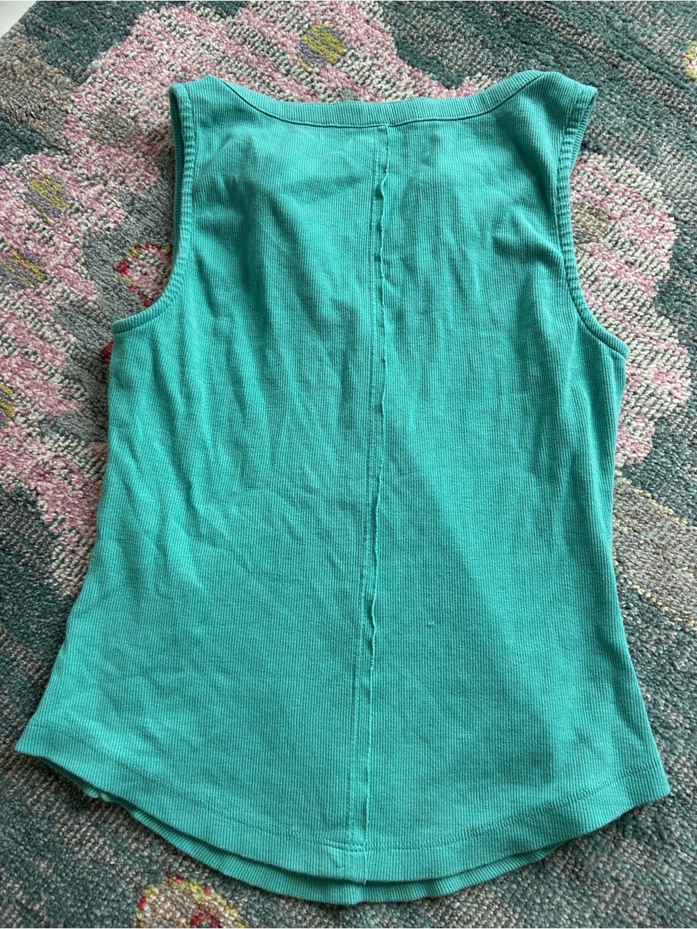 Pilcro Sleeveless Henley Ribbed Tank Top in Teal - Picture 6 of 6